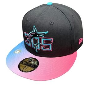 Miami Marlins City Connect New Era 59FIFTY Fitted Cap Hat 7 5/8 Black MLB New